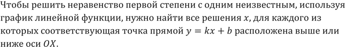 Изображение 28. Как можно решить неравенство первой степени с одним неизвестным, используя график линейной функции?Чтобы решить неравенство первой степени с одним неизвестным,...