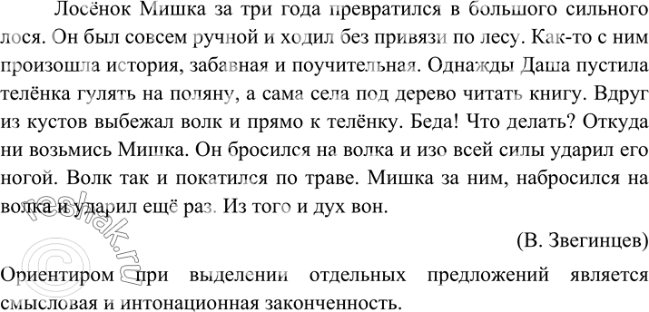 Изображение Перепишите, обозначая границы предложений знаками препинания и расставляя необходимые знаки препинания внутри предложений.Лосёнок Мишка за три года превратился в...
